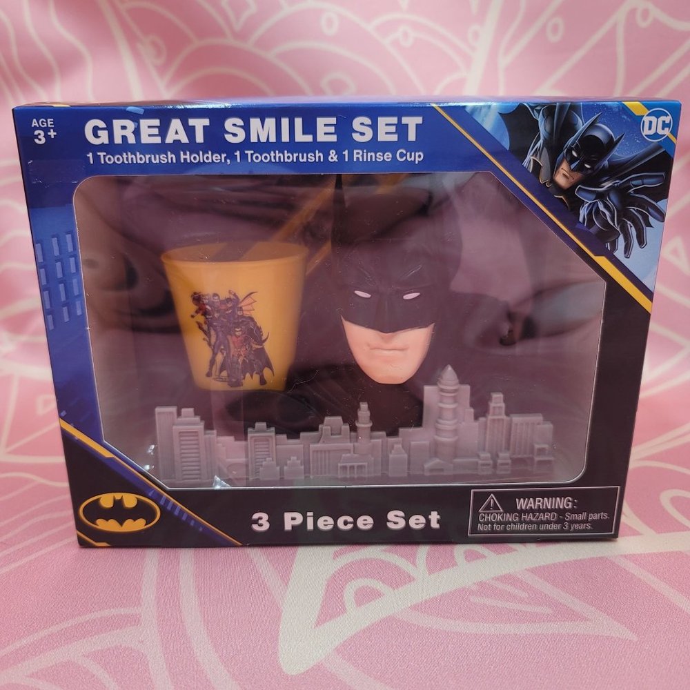 Batman Great Smile Set Toothbrush Holder Rinse Cup DC Comics Superhero Oral Gift